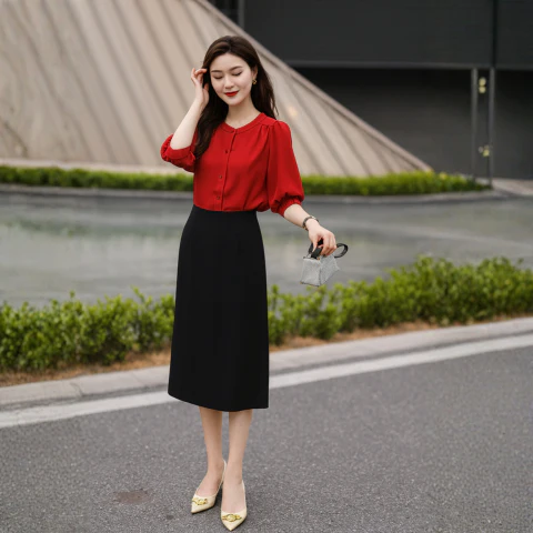 [Llevá 3 Pagá 2] Falda Midi Recta Francini de Cintura Alta en Crepé Sastrero (¡Estilo clásico y elegante!) - Image 8