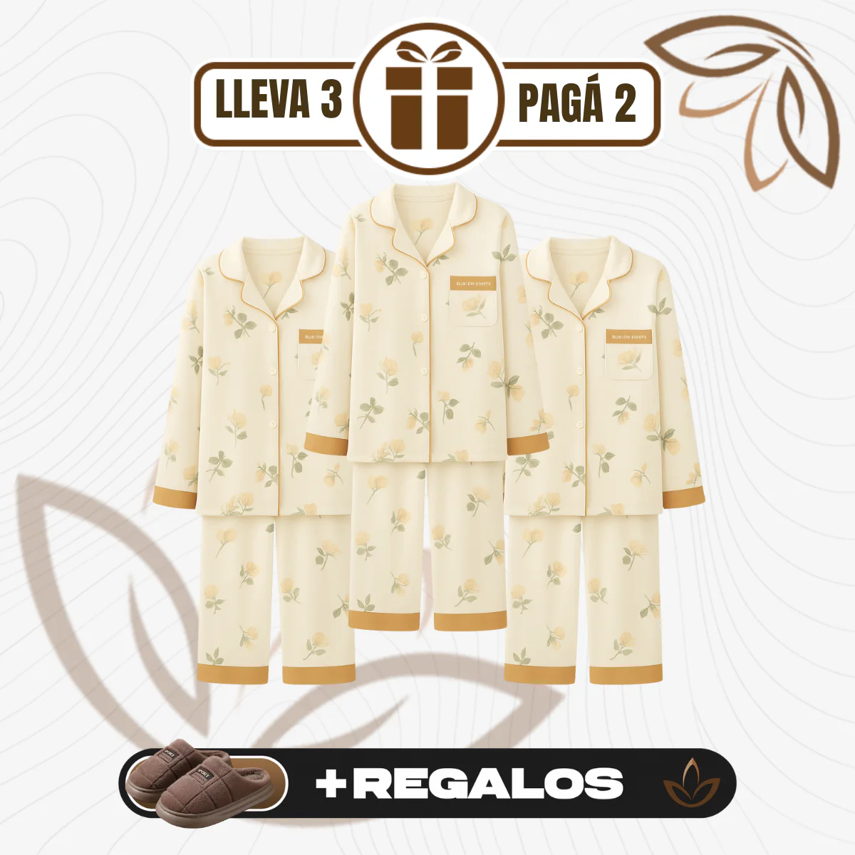 [Llevá 3 Pagá 2] Pijama Femenino Celina en Algodón y Poliéster (¡Noches Perfectas de Sueño!) + Pantufas de Regalo - Image 2