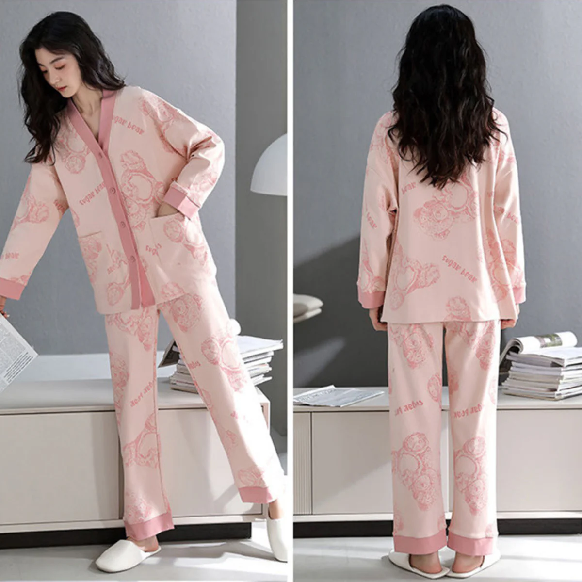 [Llevá 3 Pagá 2] Pijama Femenino Celina en Algodón y Poliéster (¡Noches Perfectas de Sueño!) + Pantufas de Regalo - Image 8