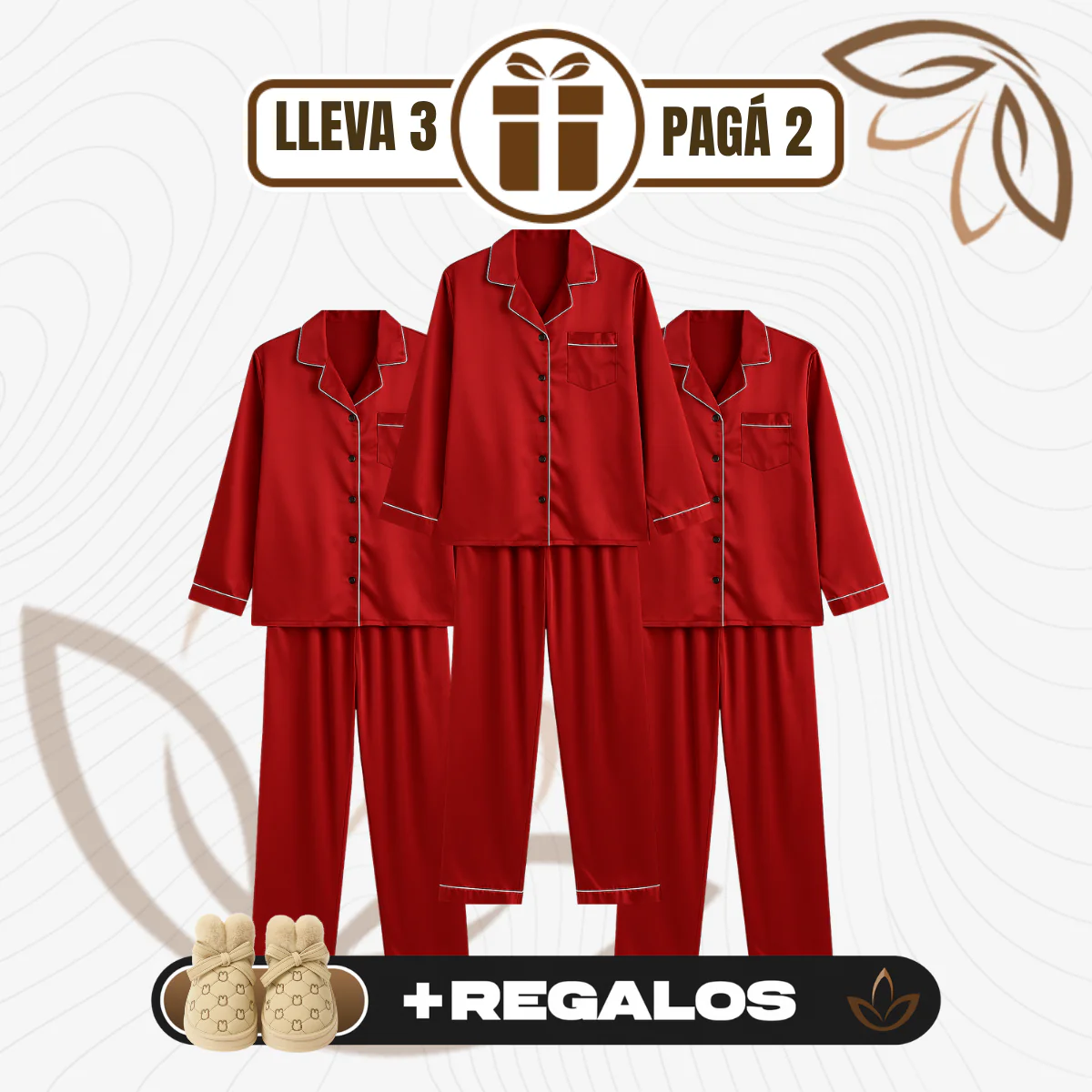 [Llevá 3 Pagá 2] Pijama Femenino Mona en Satén y Seda Hielo (Confort y Suavidad Únicos) + Pantufas de Regalo - Image 3