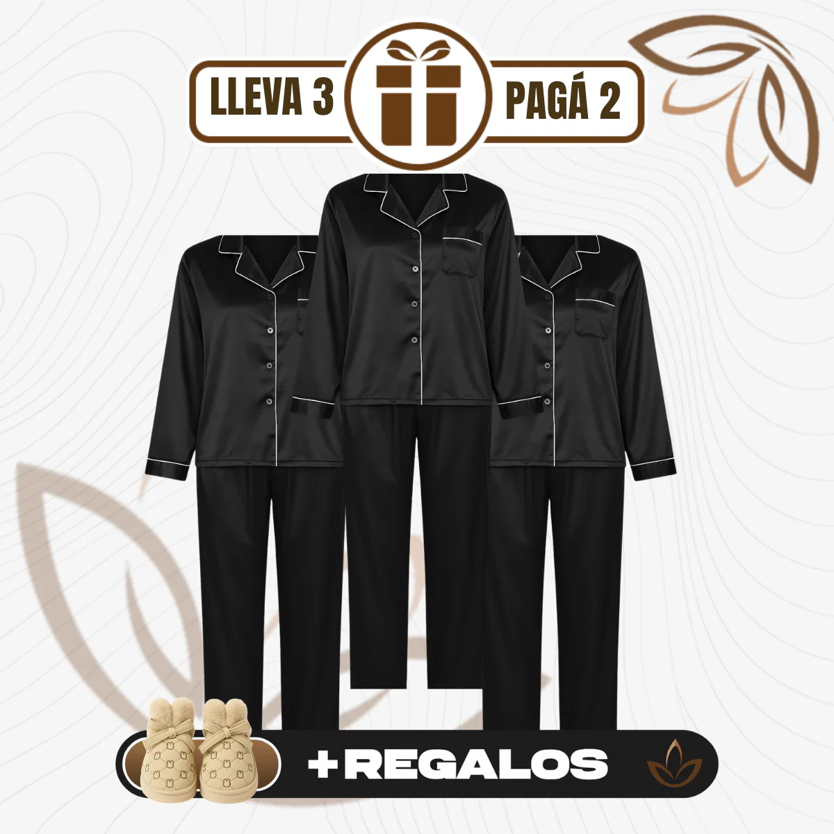 [Llevá 3 Pagá 2] Pijama Femenino Mona en Satén y Seda Hielo (Confort y Suavidad Únicos) + Pantufas de Regalo - Image 4