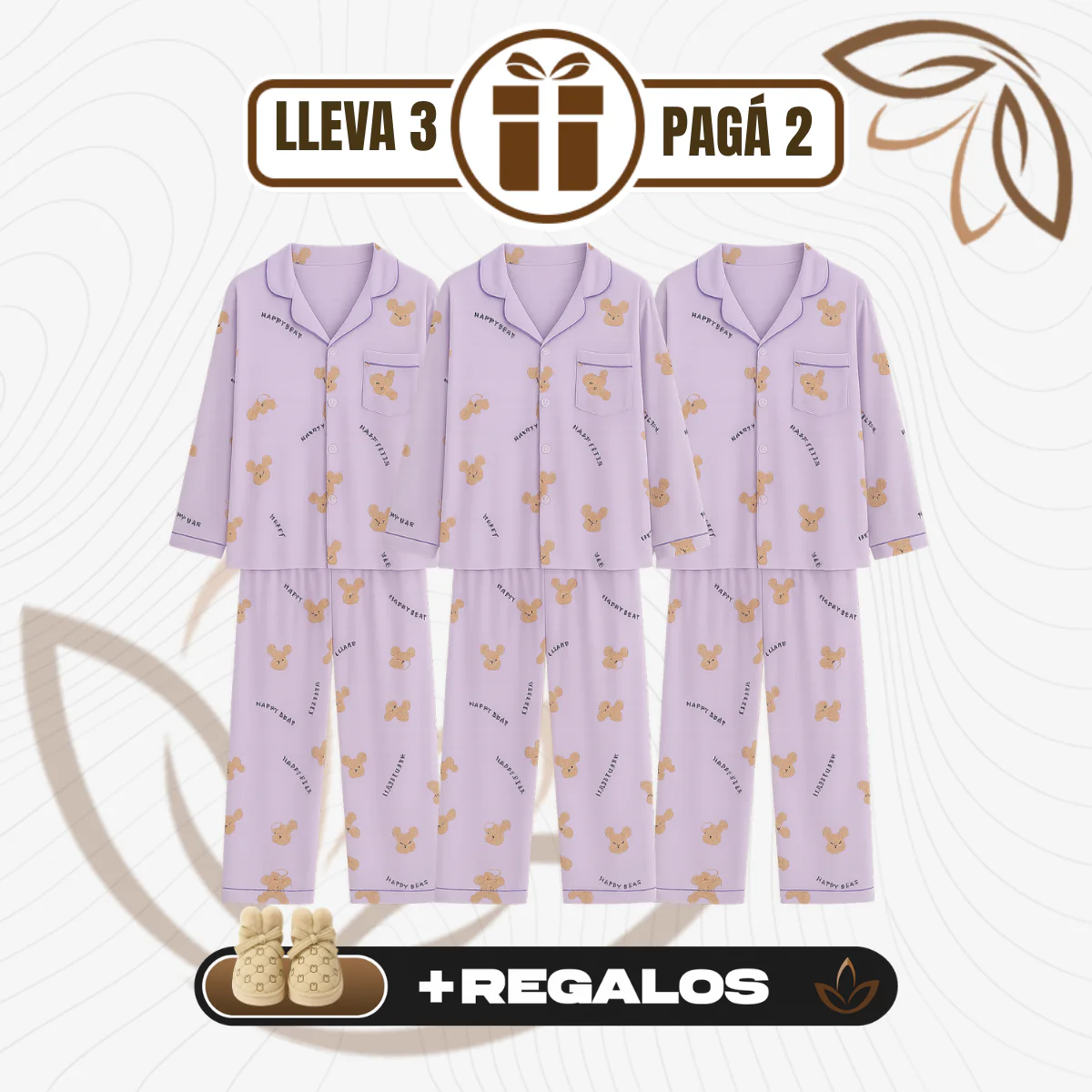 [Llevá 3 Pagá 2] Pijamas Femeninos en Seda Hielo y Algodón + REGALO: Par de Pantuflas - Image 2