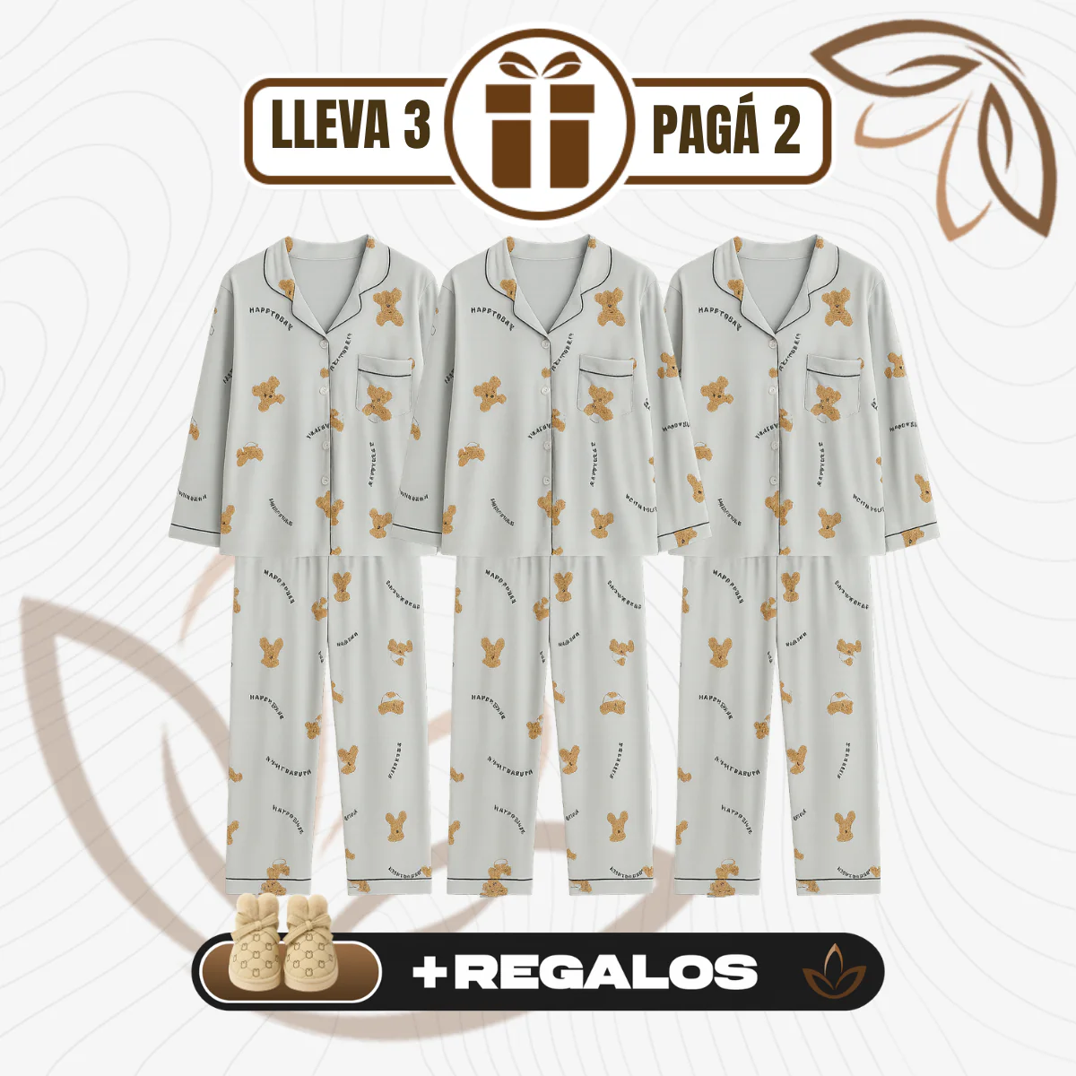 [Llevá 3 Pagá 2] Pijamas Femeninos en Seda Hielo y Algodón + REGALO: Par de Pantuflas - Image 3