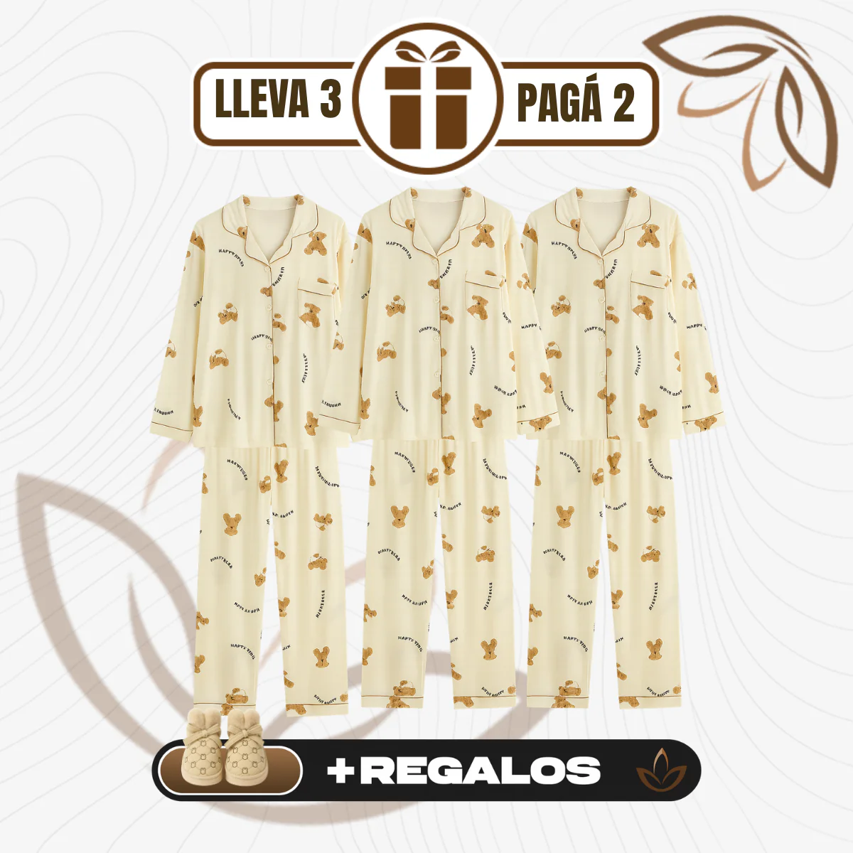 [Llevá 3 Pagá 2] Pijamas Femeninos en Seda Hielo y Algodón + REGALO: Par de Pantuflas - Image 4