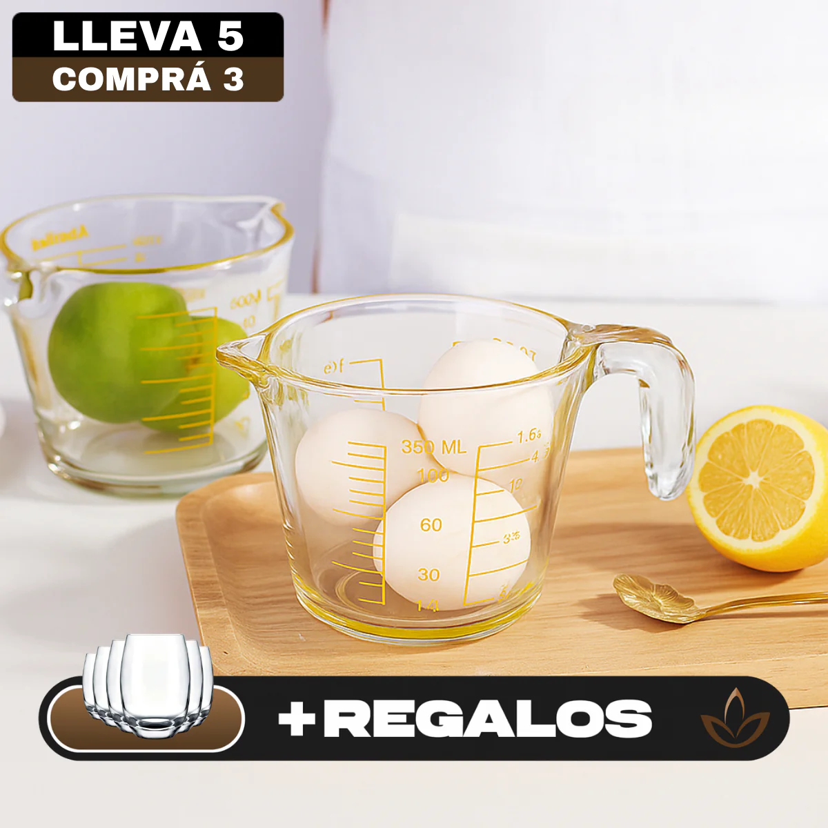 [Llevá 5 Pagá 3] Jarra Medidora de Vidrio Multiuso SmartGlass con Filtro (¡Diseño Premium y Súper Funcional!) + 5 Vasos Aruba - Image 2