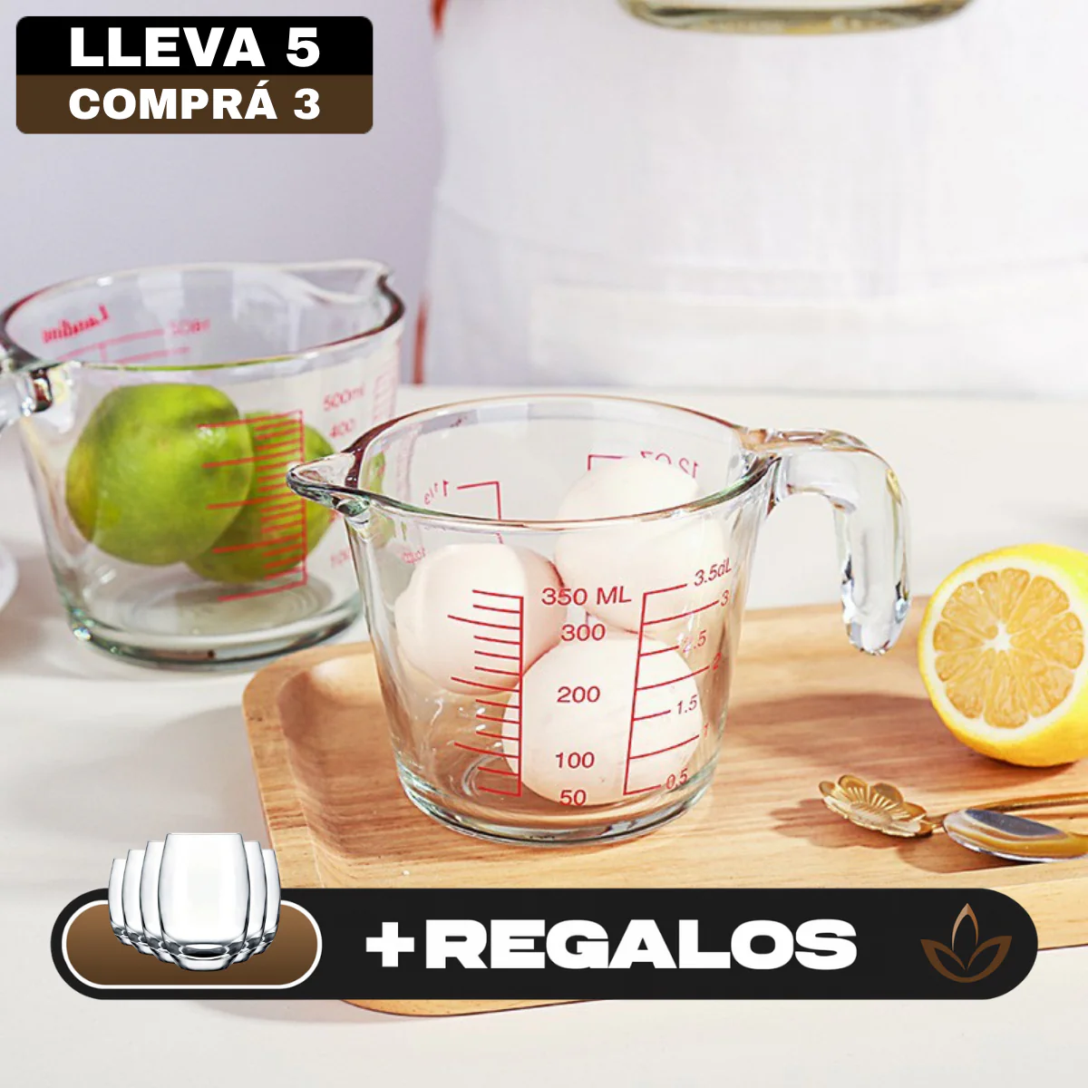 [Llevá 5 Pagá 3] Jarra Medidora de Vidrio Multiuso SmartGlass con Filtro (¡Diseño Premium y Súper Funcional!) + 5 Vasos Aruba - Image 3