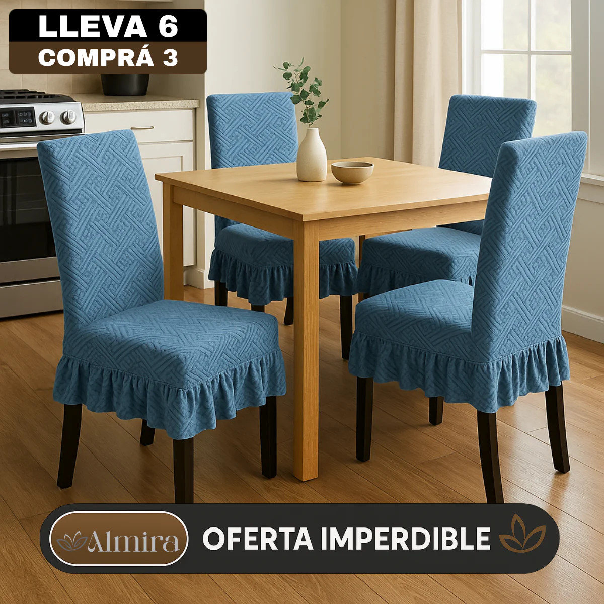 [Llevá 6 Pagá 3] Fundas de Lujo Elásticas Noele con Protección Antimanchas y Ajuste Perfecto (¡Transformá tus sillas en segundos!) - Image 3