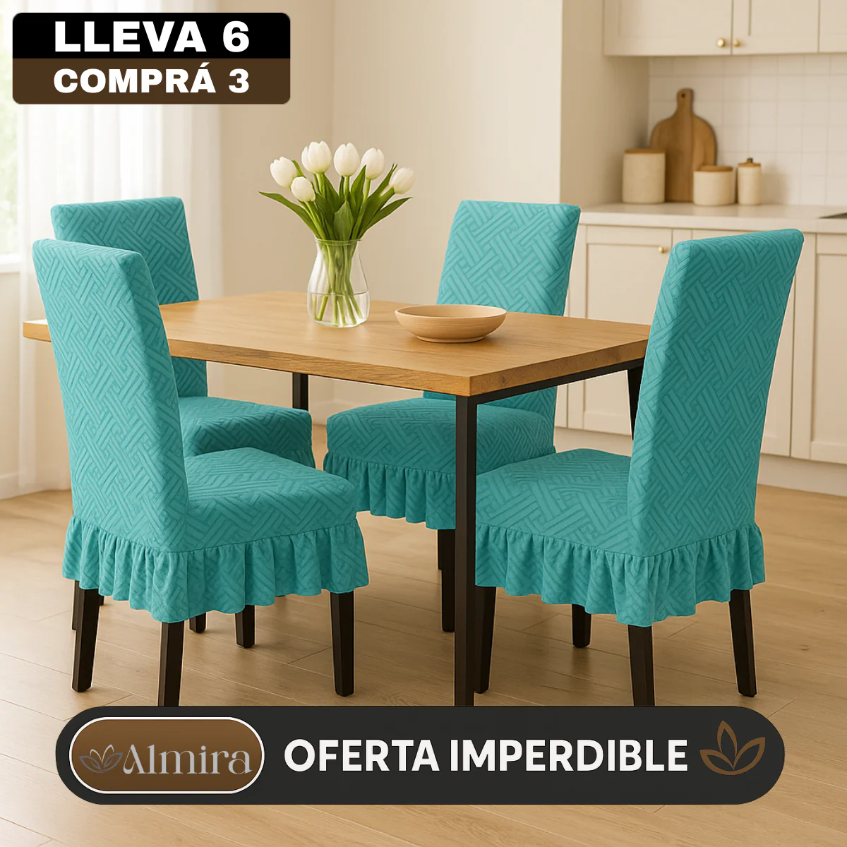 [Llevá 6 Pagá 3] Fundas de Lujo Elásticas Noele con Protección Antimanchas y Ajuste Perfecto (¡Transformá tus sillas en segundos!) - Image 4