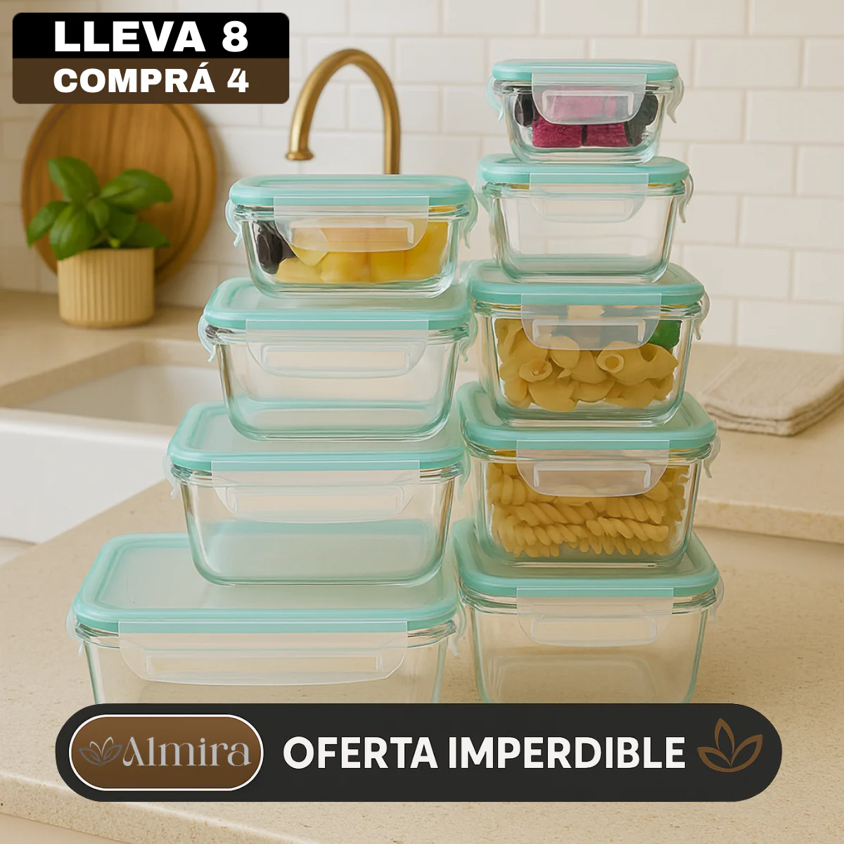[Pagás 4, Te Llevás 8] Set de Recipientes Herméticos de Vidrio Templado - Image 2