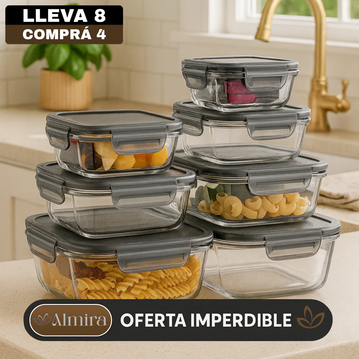 [Pagás 4, Te Llevás 8] Set de Recipientes Herméticos de Vidrio Templado - Image 3