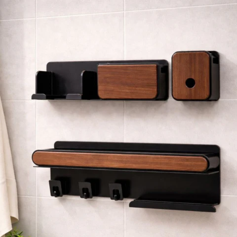 Set de 3 Organizadores de Baño de Madera y Acero Inoxidable con Divisiones Inteligentes - Image 4